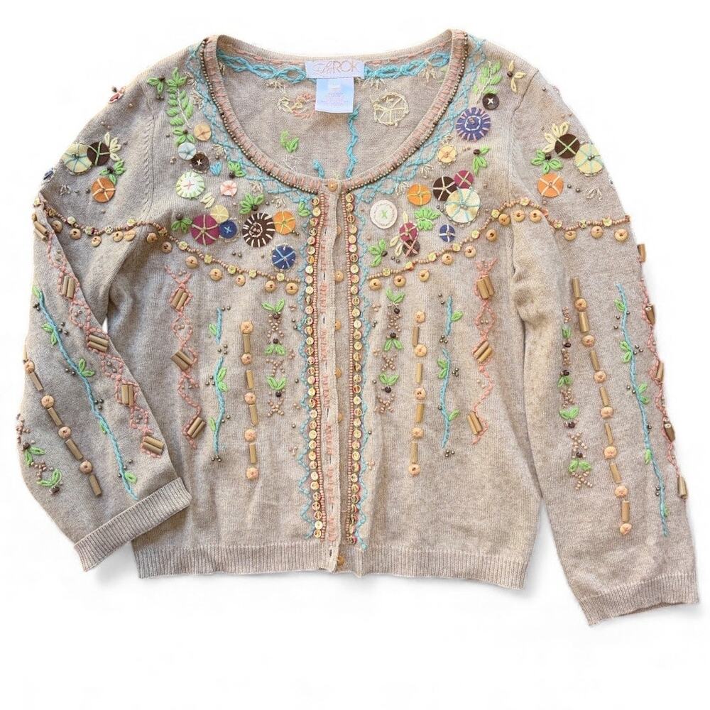 LaRok Vintage Beaded Cashmere Blend Cardigan size Large